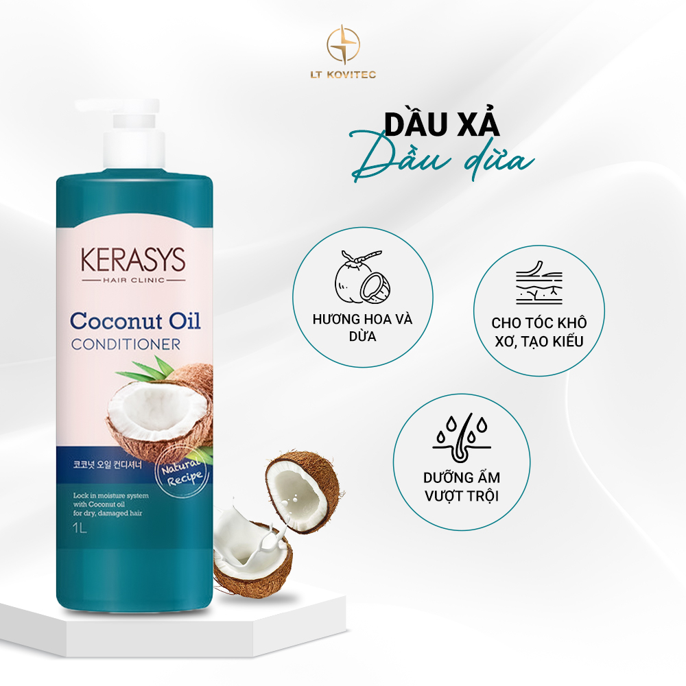 Dầu xả Kerasys chiết xuất dầu dừa Hàn Quốc 1L - Phục hồi tóc hư tổn, giúp tóc mềm mại, bóng khoẻ