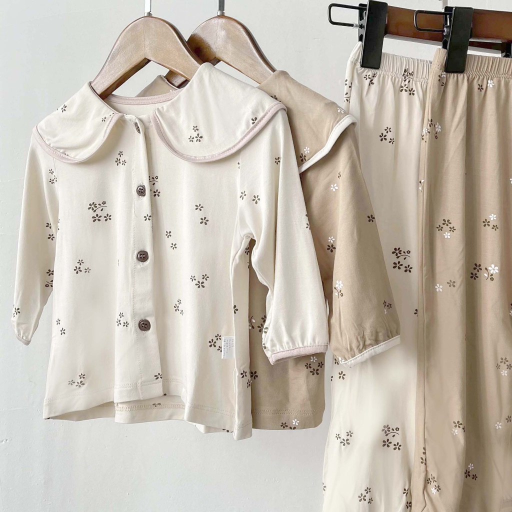 PEEKABOO Bộ dài tay thu đông bé gái mẫu mới 2023 chất cotton kháng khuẩn mềm mịn Quảng Châu
