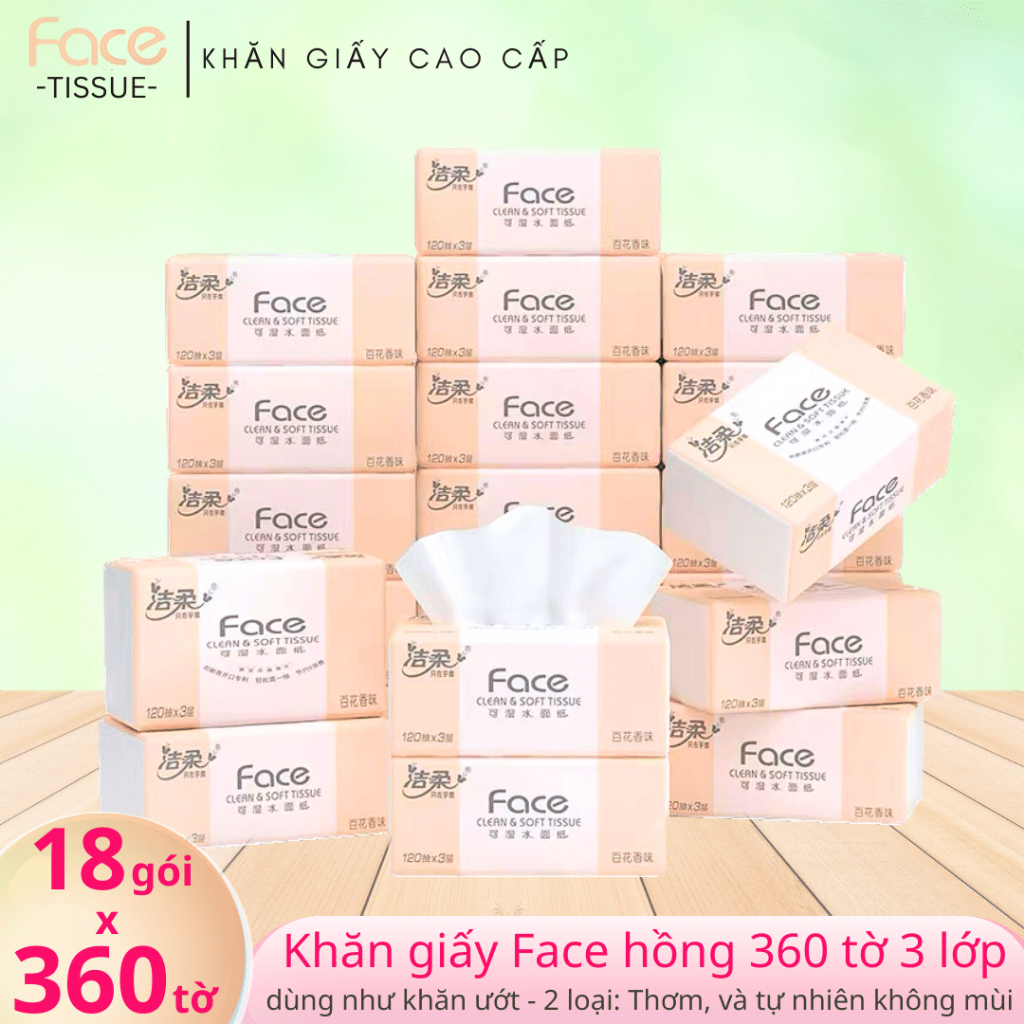 Khăn giấy Face hồng 360 tờ 3 lớp 3,2kg - Face Tissue - giấy face rút - face đen - giấy face vn
