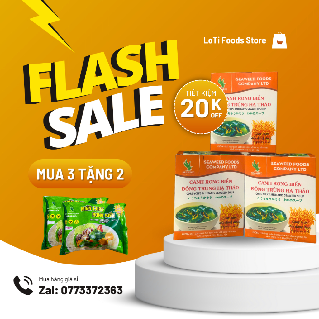 Canh rong biển đậu hũ nấm, hải sản, tôm, trùng thảo - Dinh Dưỡng Cao, Cung Cấp Chất Xơ, Chay Mặn Đều Dùng Được