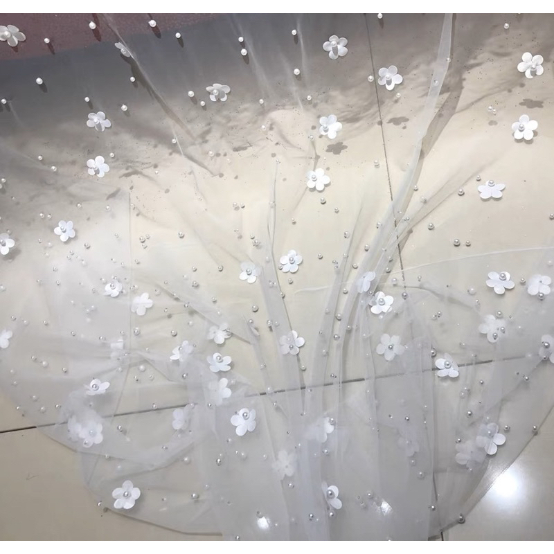 Lúp voan ngọc đính hoa vải cài tóc cô dâu