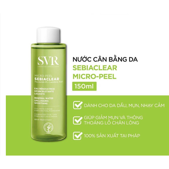 Nước Hoa Hồng Dành Cho Da Dầu Mụn SVR Sebiaclear Micro Peel 150ml