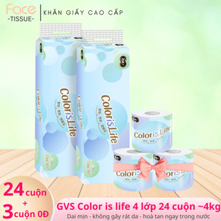 Giấy vệ sinh Colorislife 4 lớp hòa tan không tắc bồn cầu- Face Tissue, gvs cuộn, giấy vệ sinh face