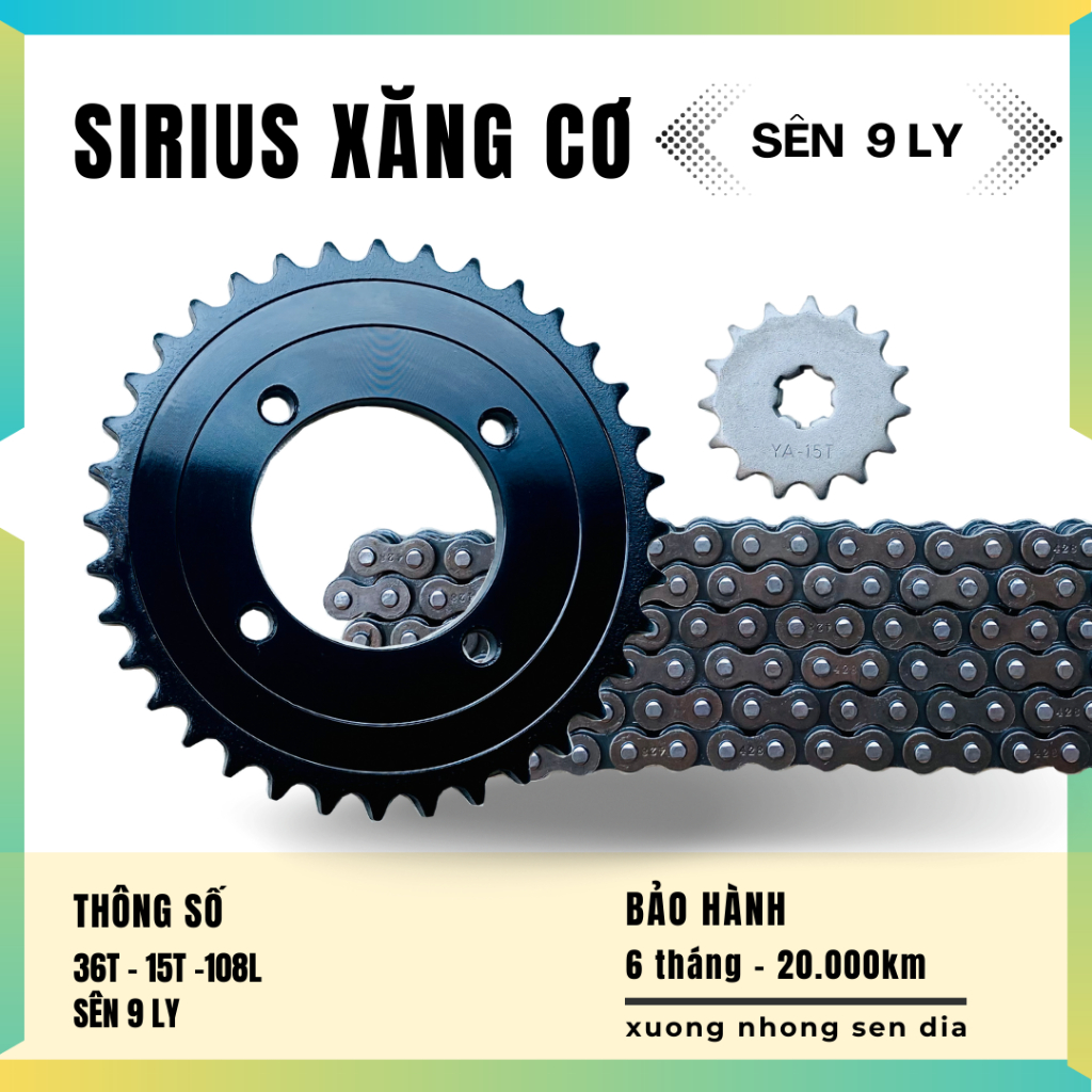 Bộ nhông sên dĩa Sirius 9ly đen/ xi ken/ vàng