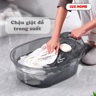 Chậu giặt đồ trong suốt kèm tấm chà quần áo thông minh chất liệu nhựa PET chịu lực tốt siêu bền