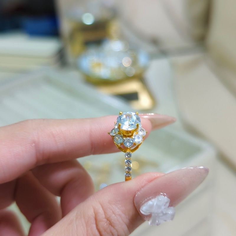 Nhẫn đồng không phai màu gắn đá hoa tia nhí Kami