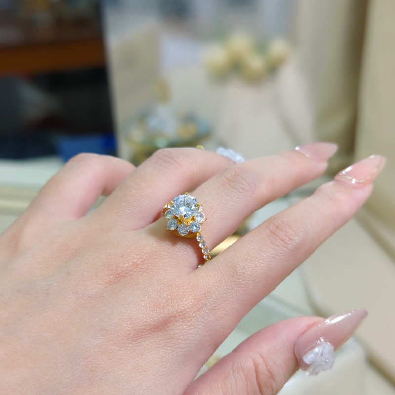 Nhẫn đồng không phai màu gắn đá hoa tia nhí Kami