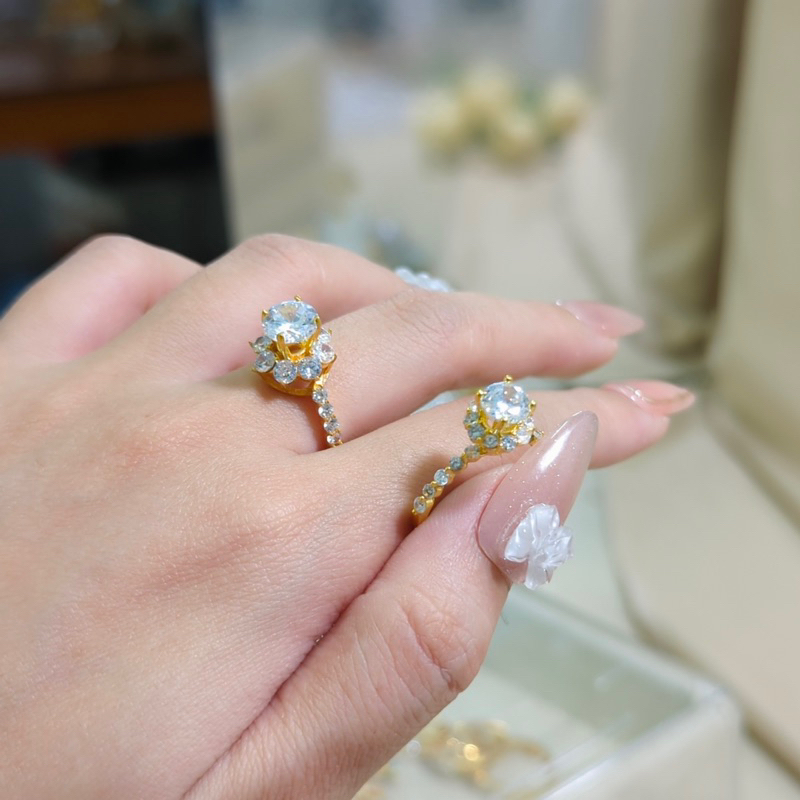 Nhẫn đồng không phai màu gắn đá hoa tia nhí Kami