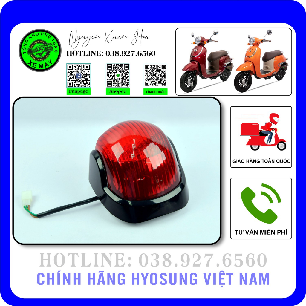 Đèn hậu Giorno 50cc/ Mono 50cc/ HSV2 50cc/ Giorno 2023 - Xe ga 50cc (Cụm đèn hậu gồm cả đèn và vành đèn sơn Nano)