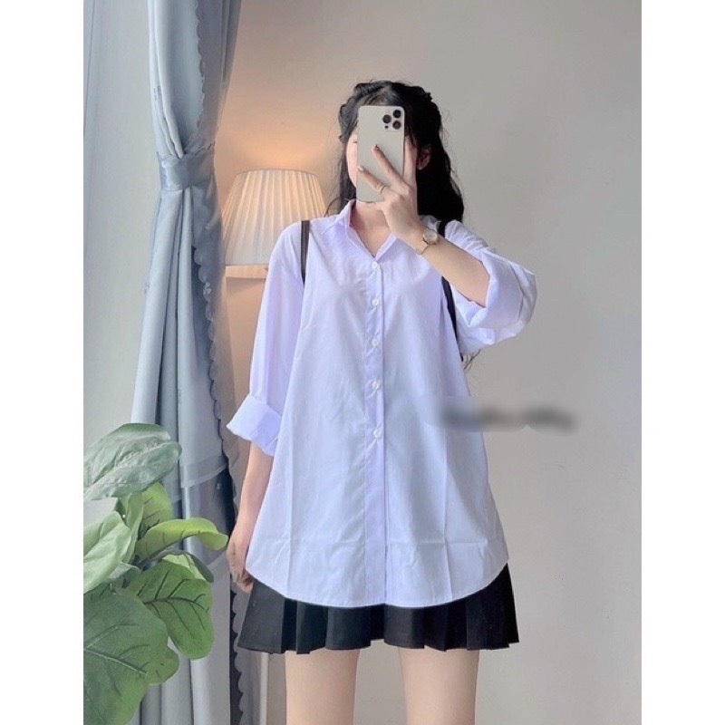 Áo sơ mi trắng form rộng dài tay  túi ngực cổ bẻ Hari GenZ 35 P3K5