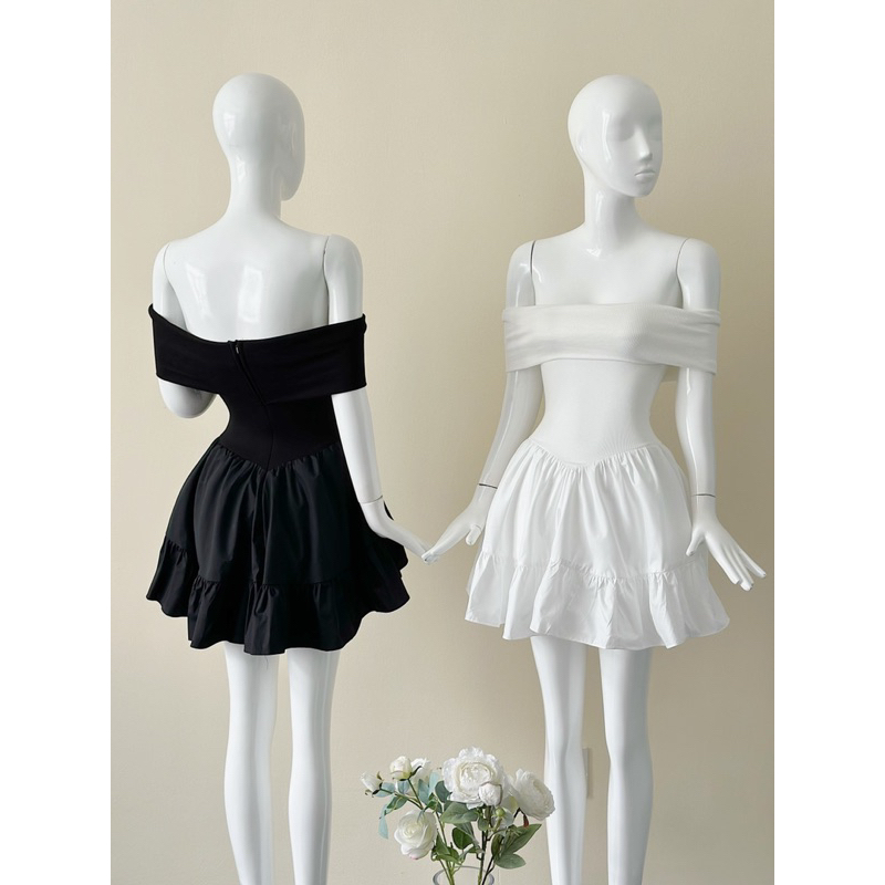 Đầm thun trễ vai xoè