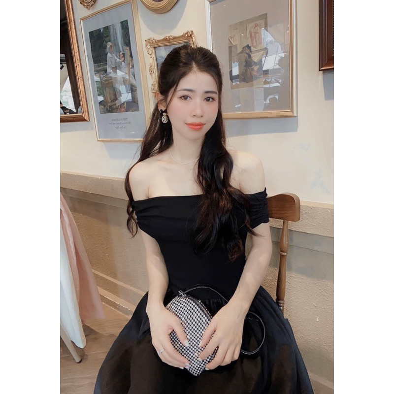 Đầm thun trễ vai xoè