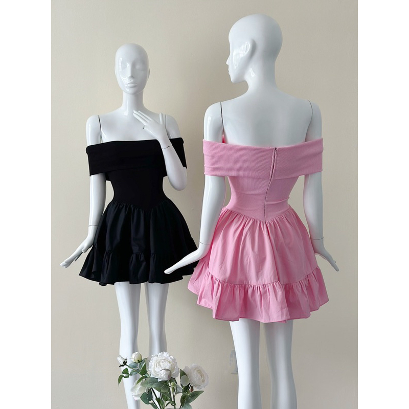 Đầm thun trễ vai xoè