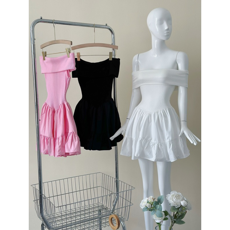 Đầm thun trễ vai xoè