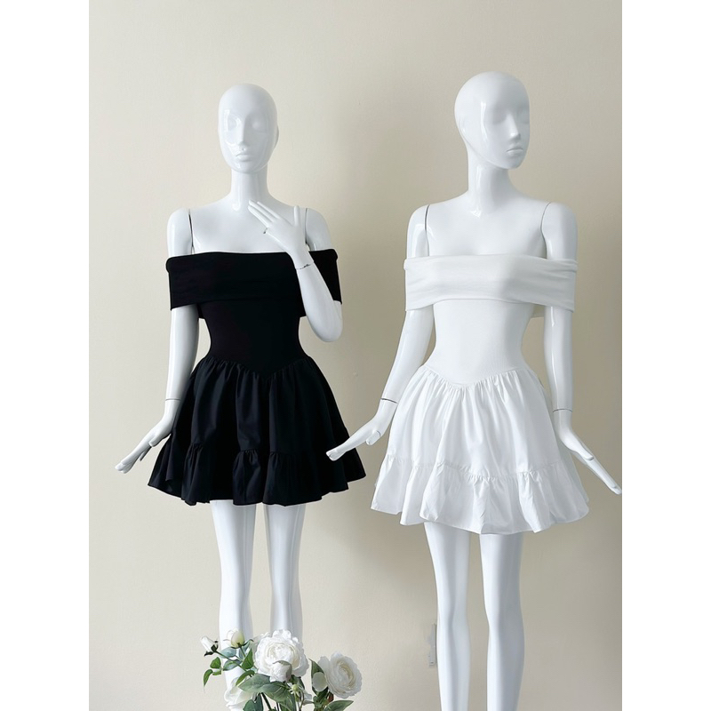 Đầm thun trễ vai xoè