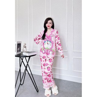 (40-58kg) Pijama lụa xước đô rê mon hồng