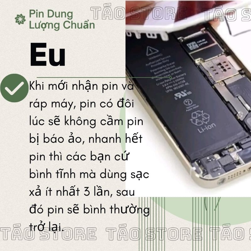 Pin Eu cho Ip 5,5s,6,6s,6p,6sp,7,7p,8,8p mới 100% tặng kèm siu dán