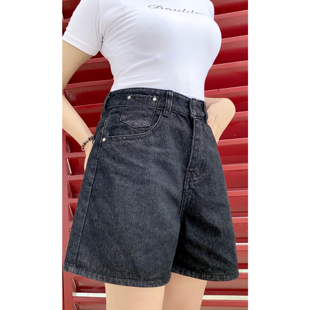 Quần Short Jeans ngố ống rộng 1 NÚT , chất jeans mềm dày dặn , Dáng Quần Ống Rộng Cực Thon Chân