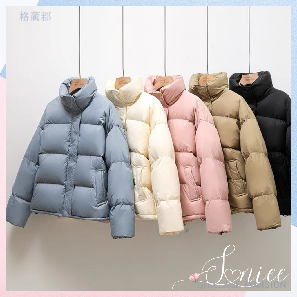 Áo phao béo trơn Hàn Quốc áo khoác ngoài nữ mùa đông Quảng Châu nhiều màu form rộng cổ trụ trẻ trung SanieeClothes