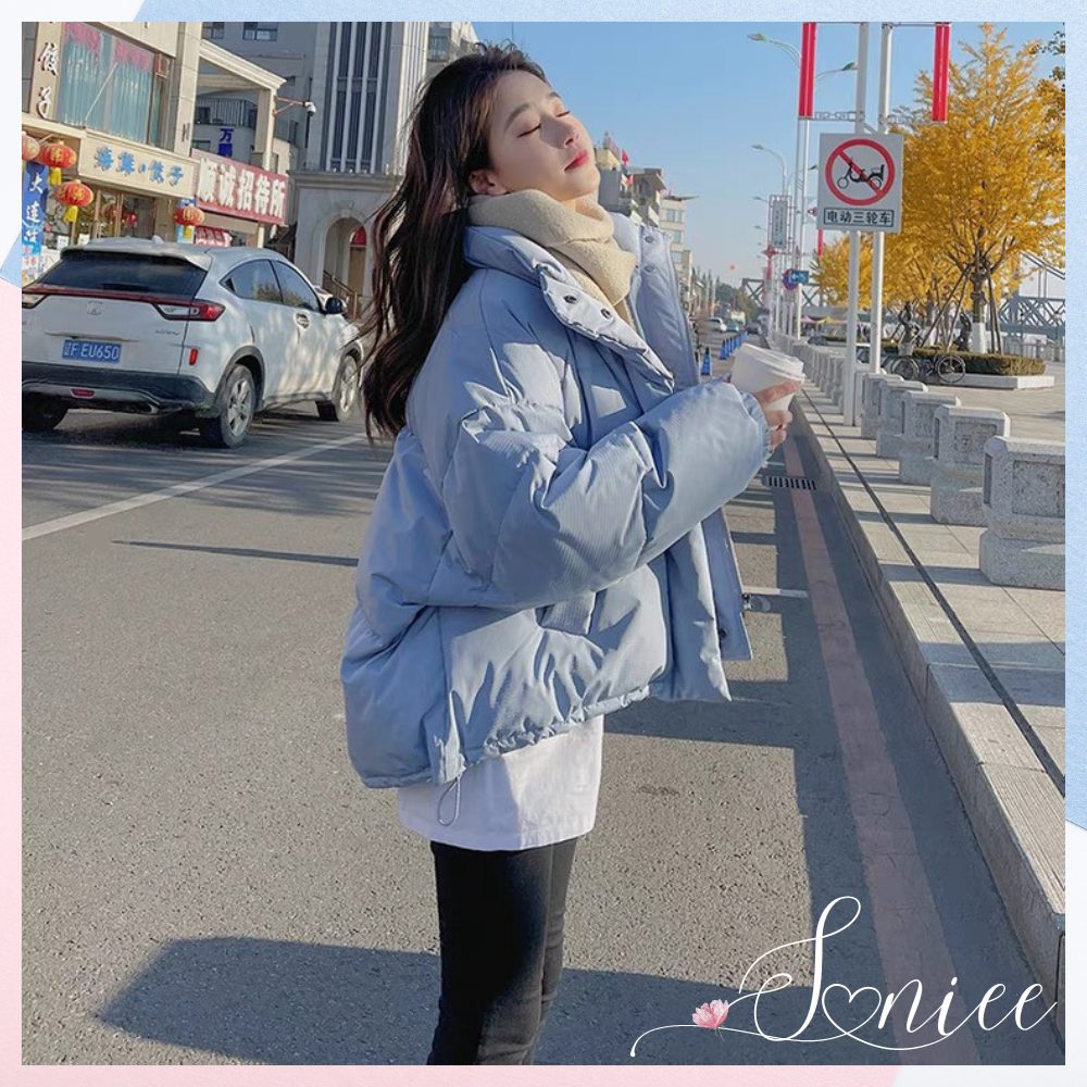 Áo phao béo trơn Hàn Quốc áo khoác ngoài nữ mùa đông Quảng Châu nhiều màu form rộng cổ trụ trẻ trung SanieeClothes