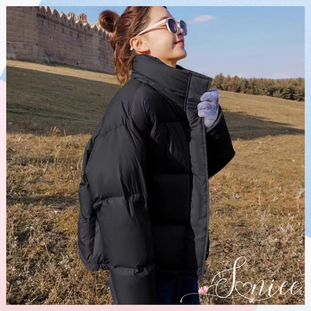 Áo phao béo trơn Hàn Quốc áo khoác ngoài nữ mùa đông Quảng Châu nhiều màu form rộng cổ trụ trẻ trung SanieeClothes