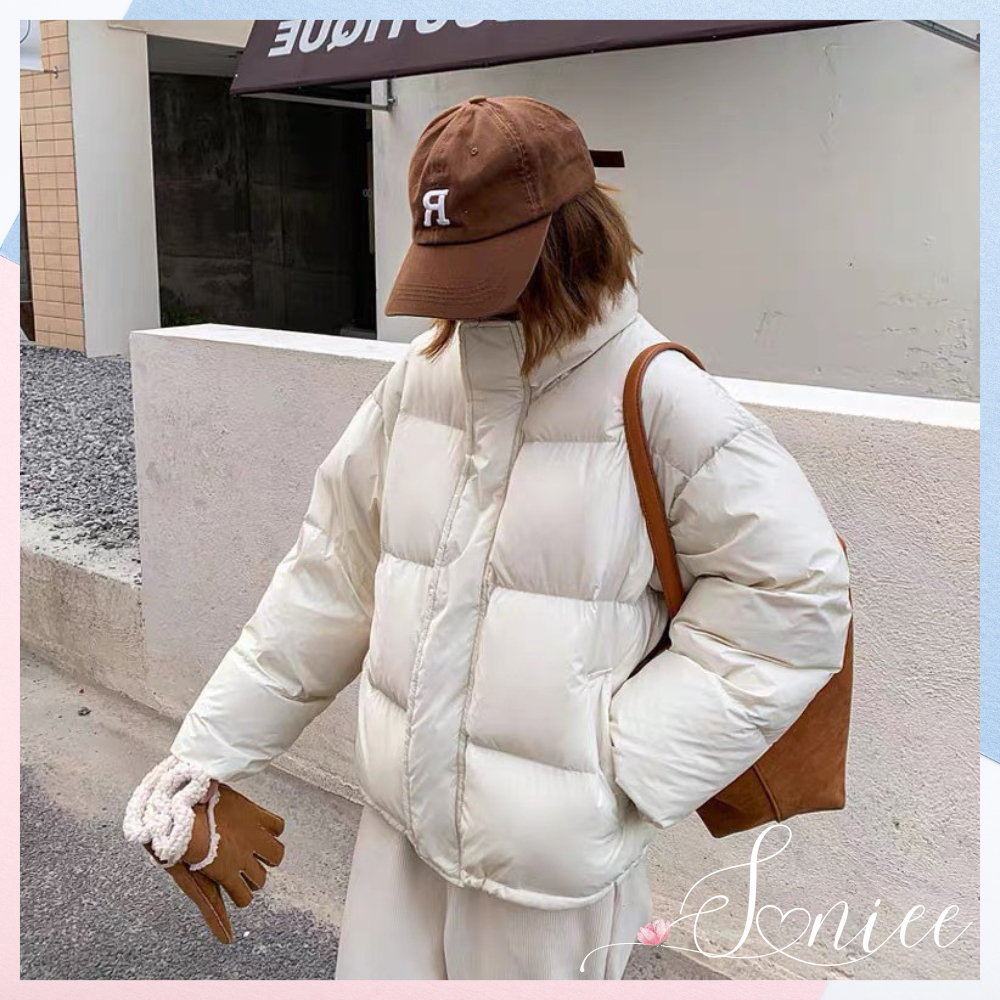 Áo phao béo trơn Hàn Quốc áo khoác ngoài nữ mùa đông Quảng Châu nhiều màu form rộng cổ trụ trẻ trung SanieeClothes