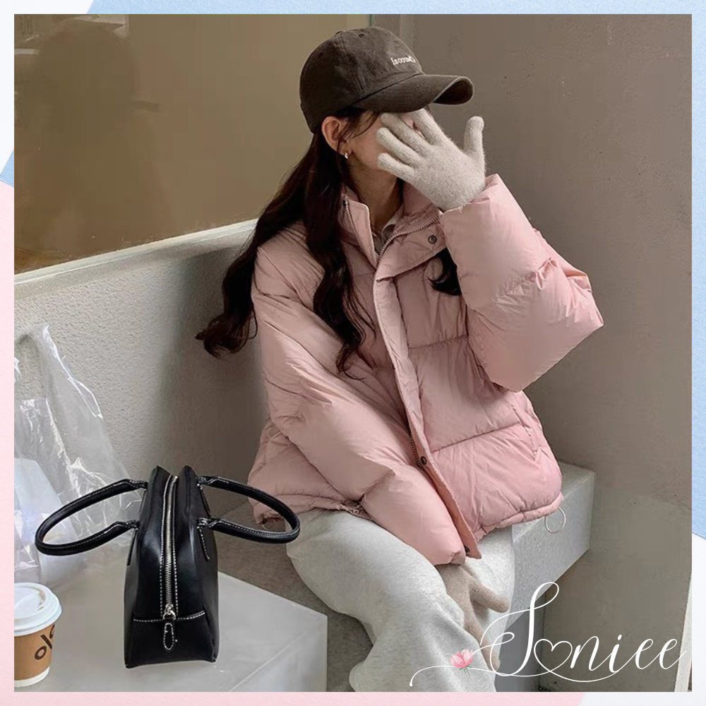 Áo phao béo trơn Hàn Quốc áo khoác ngoài nữ mùa đông Quảng Châu nhiều màu form rộng cổ trụ trẻ trung SanieeClothes