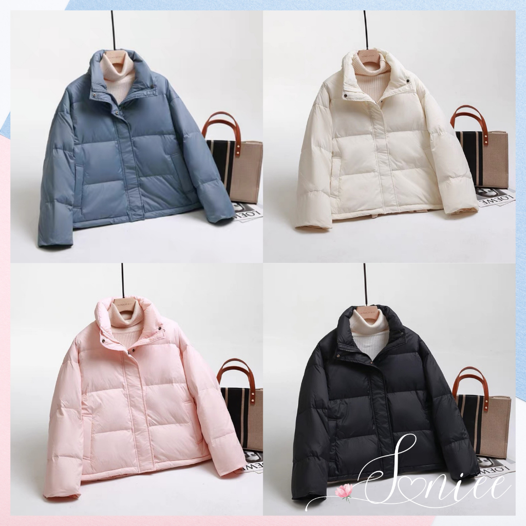 Áo phao béo trơn Hàn Quốc áo khoác ngoài nữ mùa đông Quảng Châu nhiều màu form rộng cổ trụ trẻ trung SanieeClothes