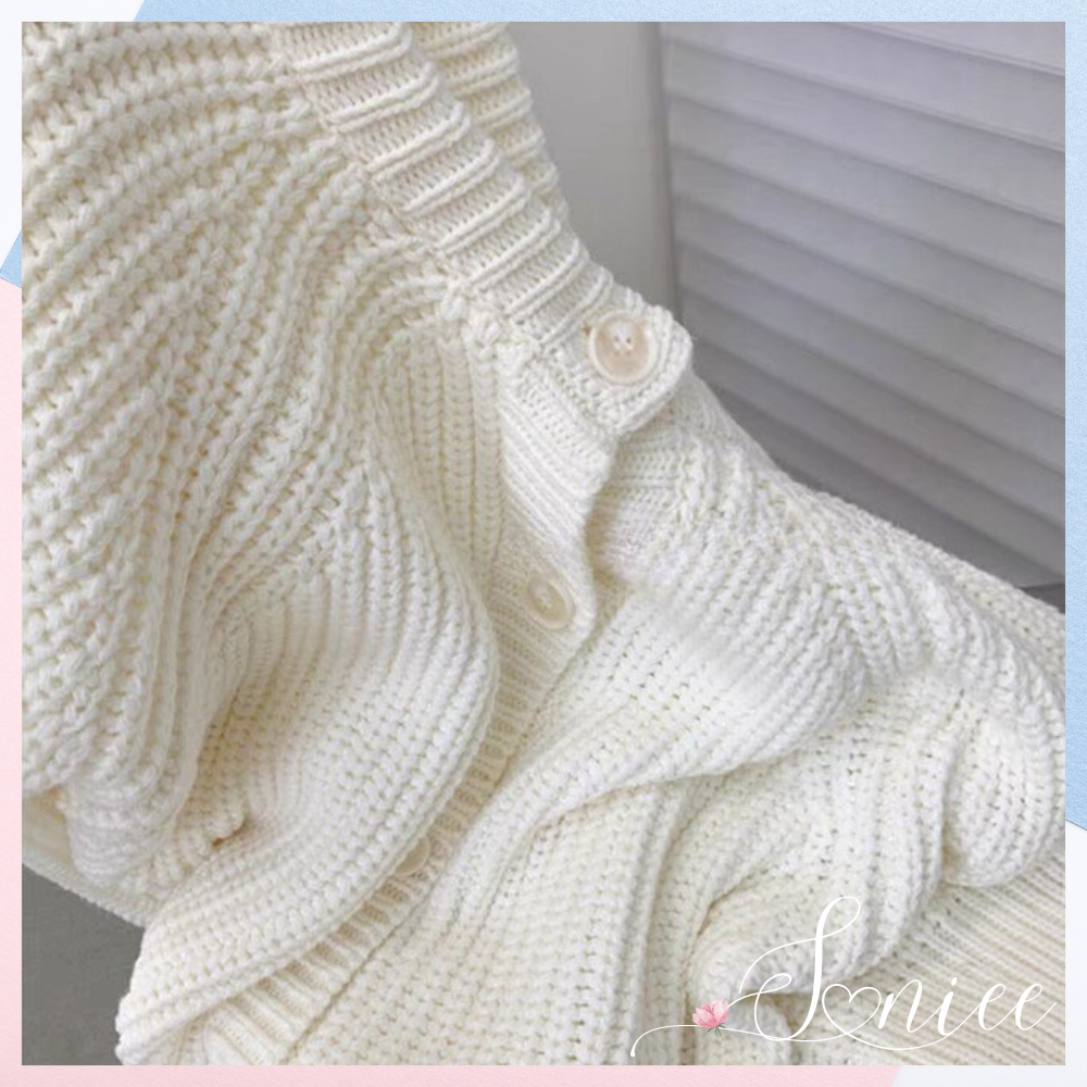 Áo khoác cardigan len dệt kim nữ trắng SanieeClothes cổ v cài cúc tiểu thư tay bồng mặc 2 kiểu Quảng Châu loại 1