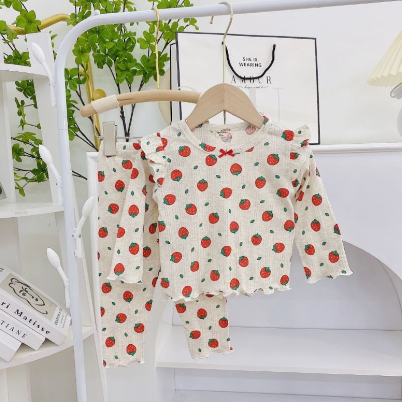 Bộ dài tay cánh tiên 100% cotton thông hơi xuất Nhật cho bé gái