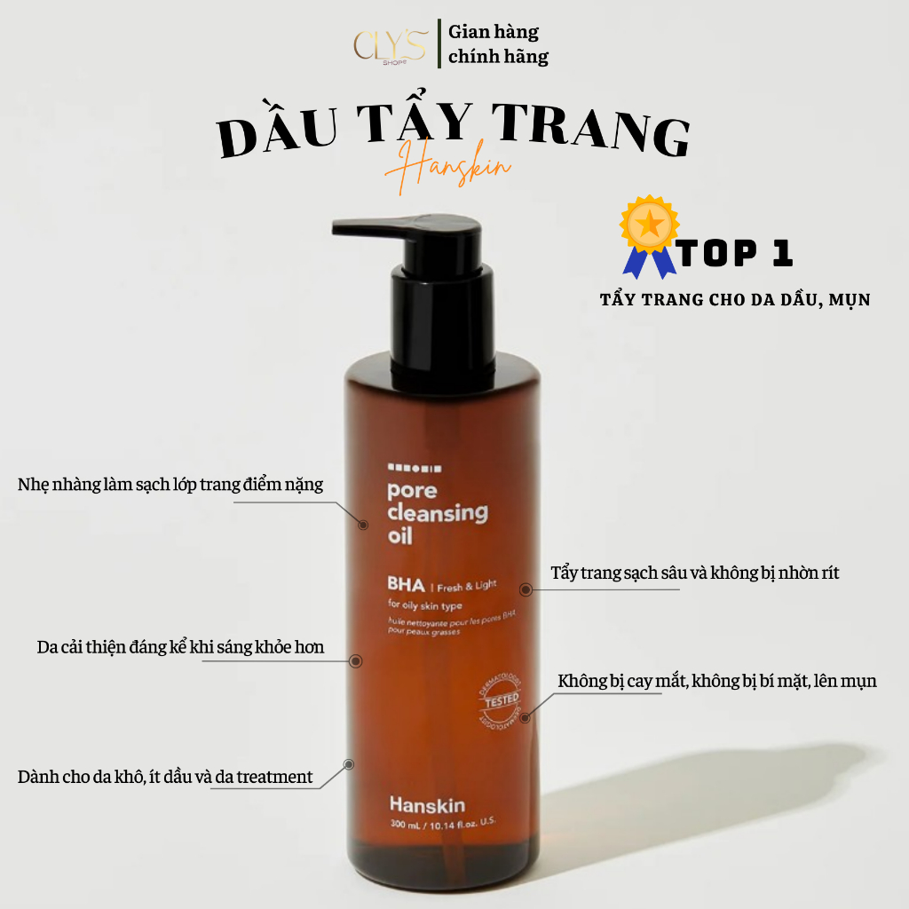 Dầu Tẩy Trang  Hanskin Tẩy Tế Bào Chết Dành Cho Da Dầu Cleasing Oil BHA Hàn Quốc - 300ml