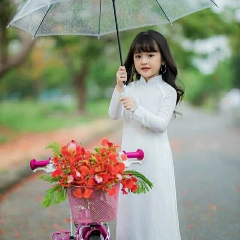 Áo dài bé gái / Áo dài trắng truyền thống cho bé vải mềm mát size 7ky - 25ky