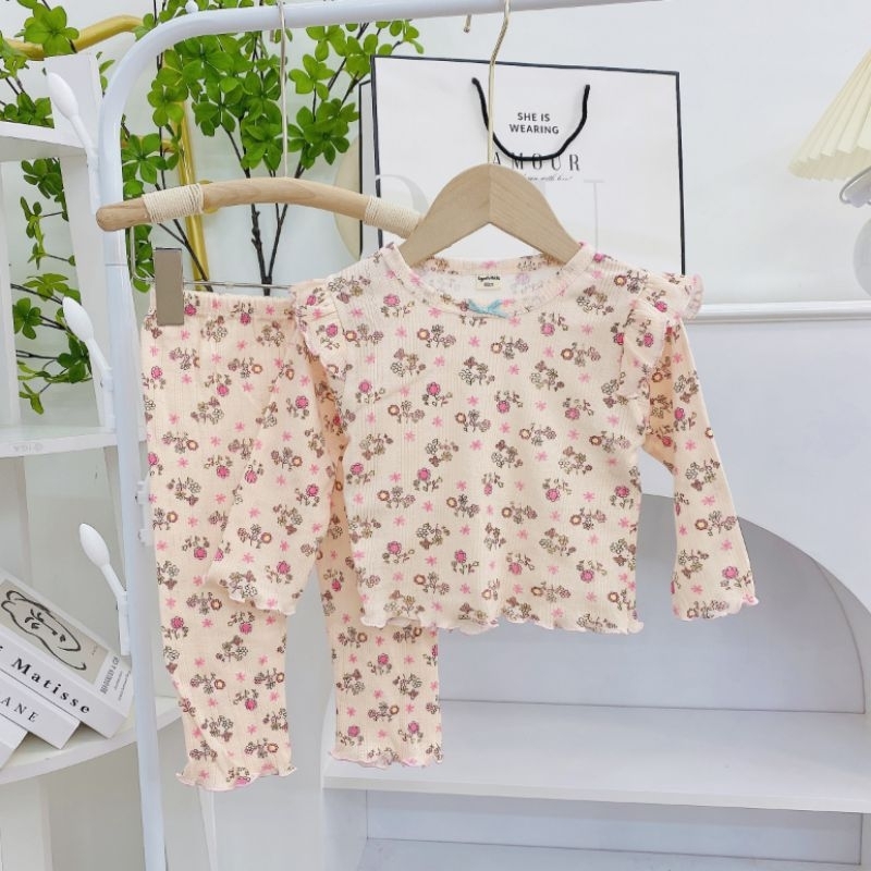 Bộ dài tay cánh tiên 100% cotton thông hơi xuất Nhật cho bé gái