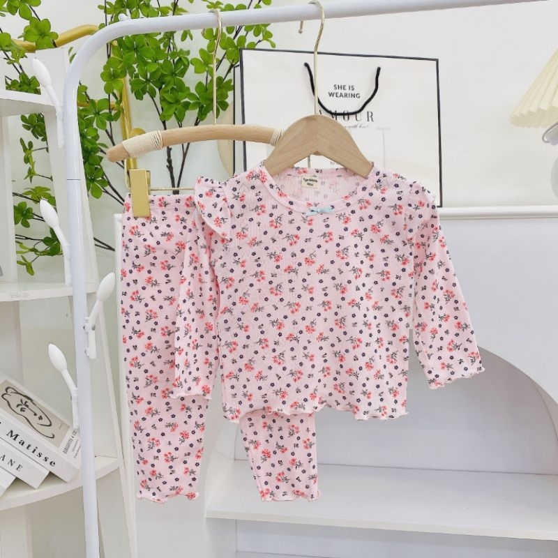 Bộ dài tay cánh tiên 100% cotton thông hơi xuất Nhật cho bé gái