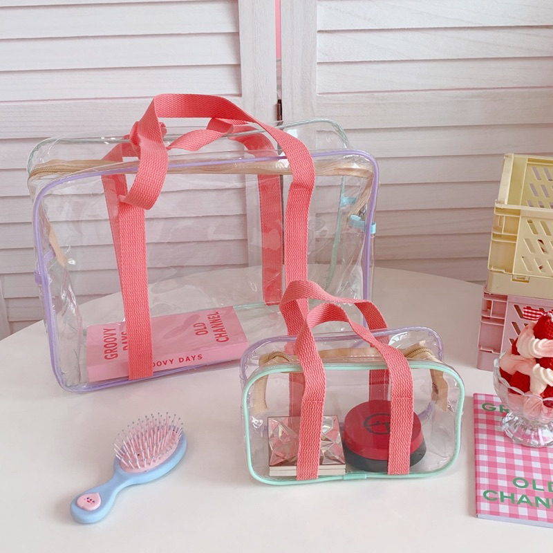Túi xách trong suốt Túi nhựa PVC trong xách tay đựng đồ make up, đi học, đựng đồ du lịch, đựng búp bê doll