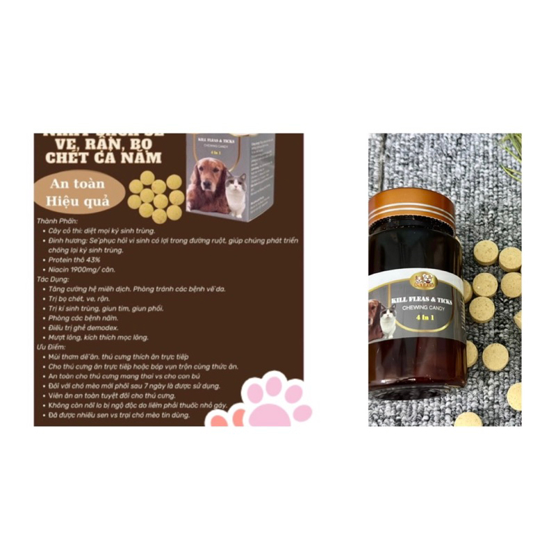 Viên ăn hết ve , rận ,bọ chét cho chó mèo  .