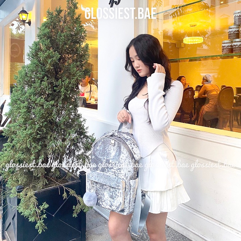 VELVET BACKPACK - BALO NHUNG XÁM