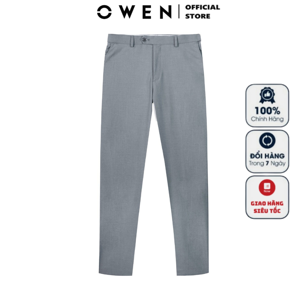 Quần âu tây nam công sở cao cấp OWEN QRT231857 dáng regular fit màu xám nhạt vải polyester mềm mát
