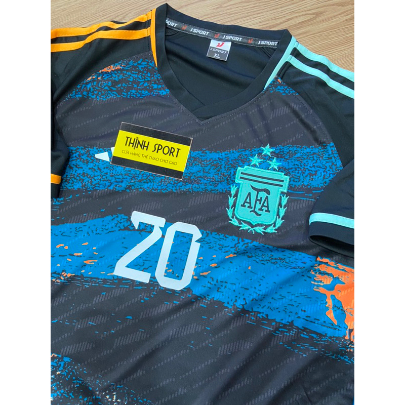 Quần áo bóng đá vải thun lạnh tuyển A gen ti na xanh đen phối cam in tên số theo yêu cầu