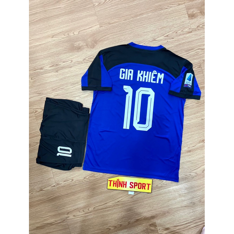 Quần áo bóng đá vải thun lạnh In tơ My lan trắng xanh in tên số theo yêu cầu