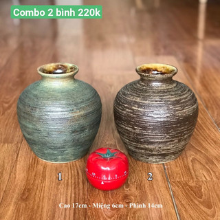 Bình hoa bát tràng dáng nậm và bóng đèn, combo 2 bình gốm lọ gốm men mộc các dáng gqa86