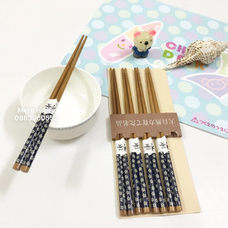 Bộ 5 đôi đũa tre mẫu hoa - nhập từ Nhật