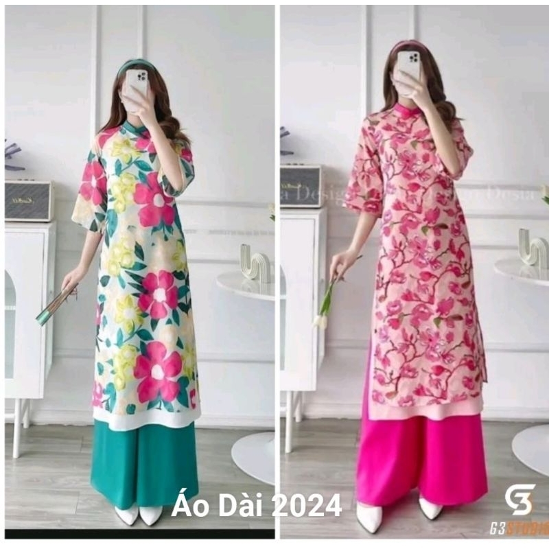 Áo dài tơ mộc 4 tà họa tiết hoa đẹp ⚡ HÀNG LOẠI 1 ⚡ Áo dài tay lỡ hàng thiết kế chất vải mềm mại co giãn nhẹ