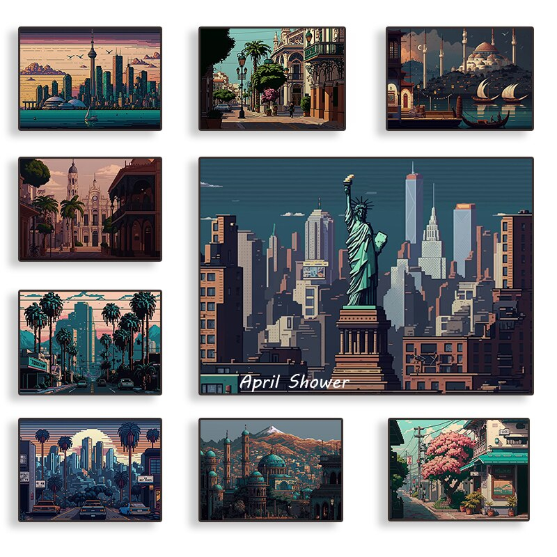 Thành Phố Điểm Ảnh Nghệ Thuật Thẩm Mỹ Áp Phích Phong Cảnh Nhật Bản Tranh Nghệ Thuật Treo Tường Ms: 638