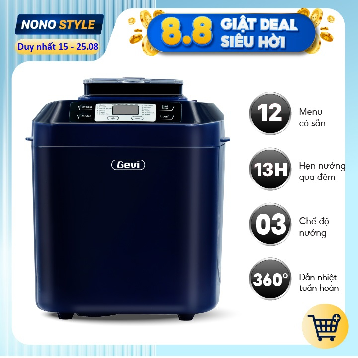 Máy Làm Bánh Mì Tự Động GEVI 12 Chức Năng - NONOSTYLE - BH 12 Tháng