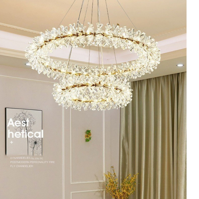 Đèn chùm Decor pha lê vòng nguyệt quế, đèn chùm thả bàn ăn phòng khách,Đèn thả pha lê 2 vòng nguyệt quế