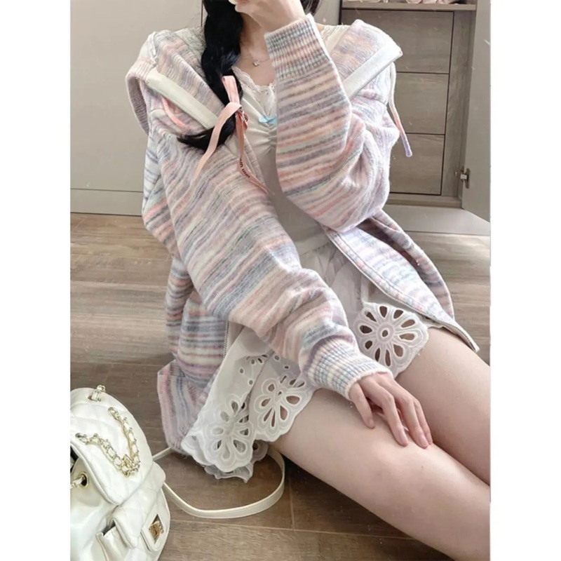 Áo khoác Hoodie họa tiết kẻ sọc thời trang Thu Đông cho nữ hàng QCCC