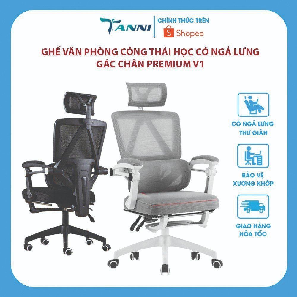 Ghế Xoay Văn Phòng Công Thái Học Ergonomic Có Ngả Lưng TANNI Premium V1, Ghế Xoay Ngồi Làm Việc Cao Cấp Nhập Khẩu