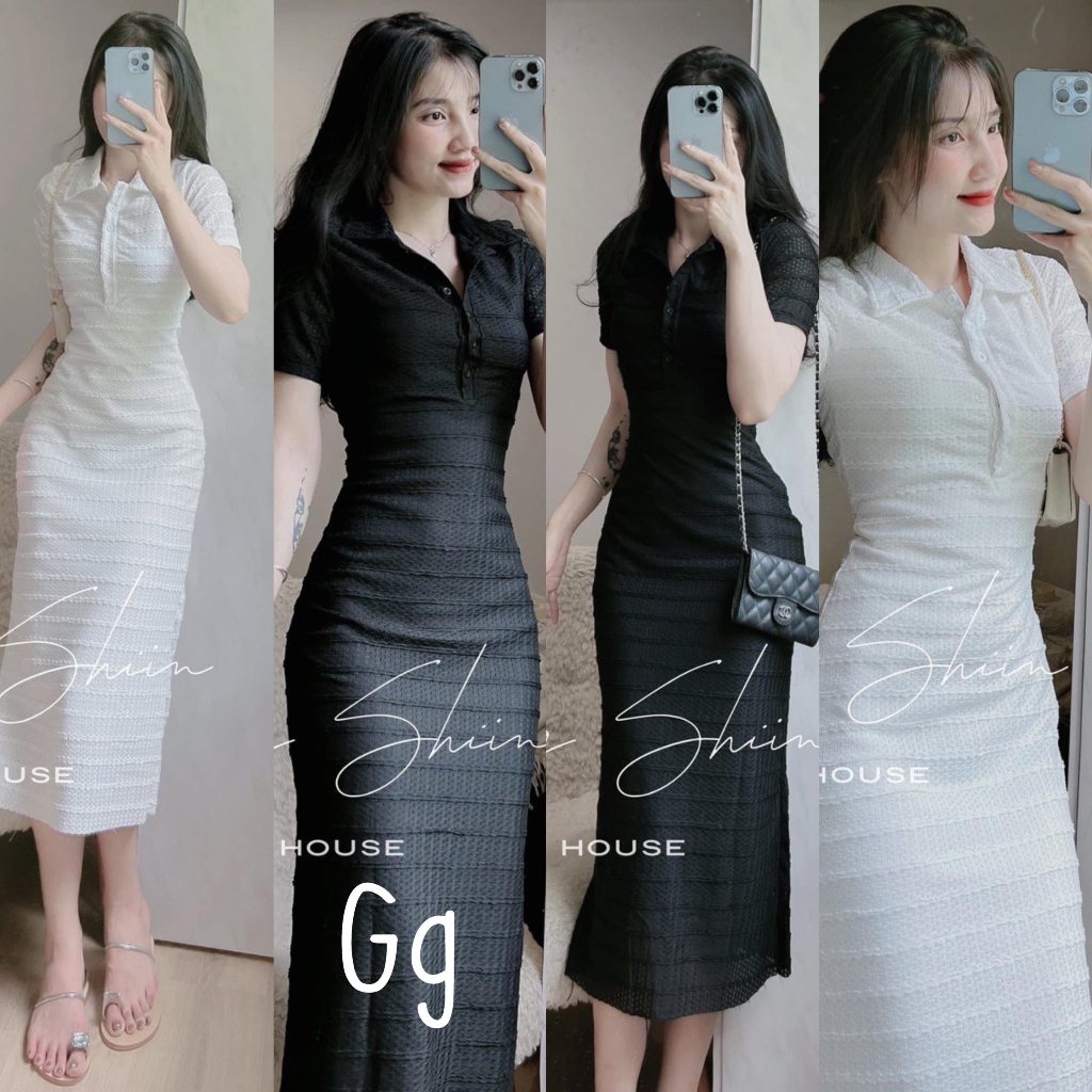 Đầm ren cổ trụ tay ngắn ôm body dáng dài 2 màu đen trắng cực hot , chất xốp ren dày dặn