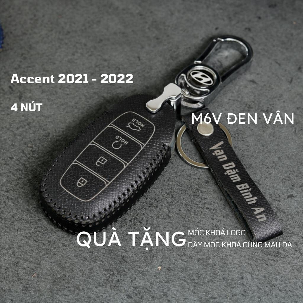 Bao da móc khoá bọc ốp chìa khóa xe ô tô Hyundai Kona, Santafe 2018 - 2020, Accent 3 nút bấm, 4 nút bấm da thật